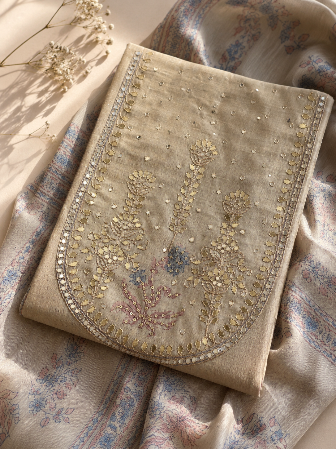 Pearl Mist Embroidered Kurti Set