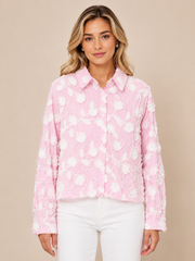 Pink Stripe Floral Embroidered Shirt
