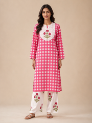 Pink Check Kurta & Palazzo Set