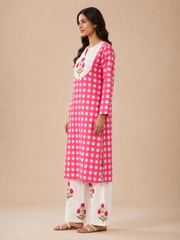 Pink Check Kurta & Palazzo Set