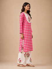 Pink Check Kurta & Palazzo Set