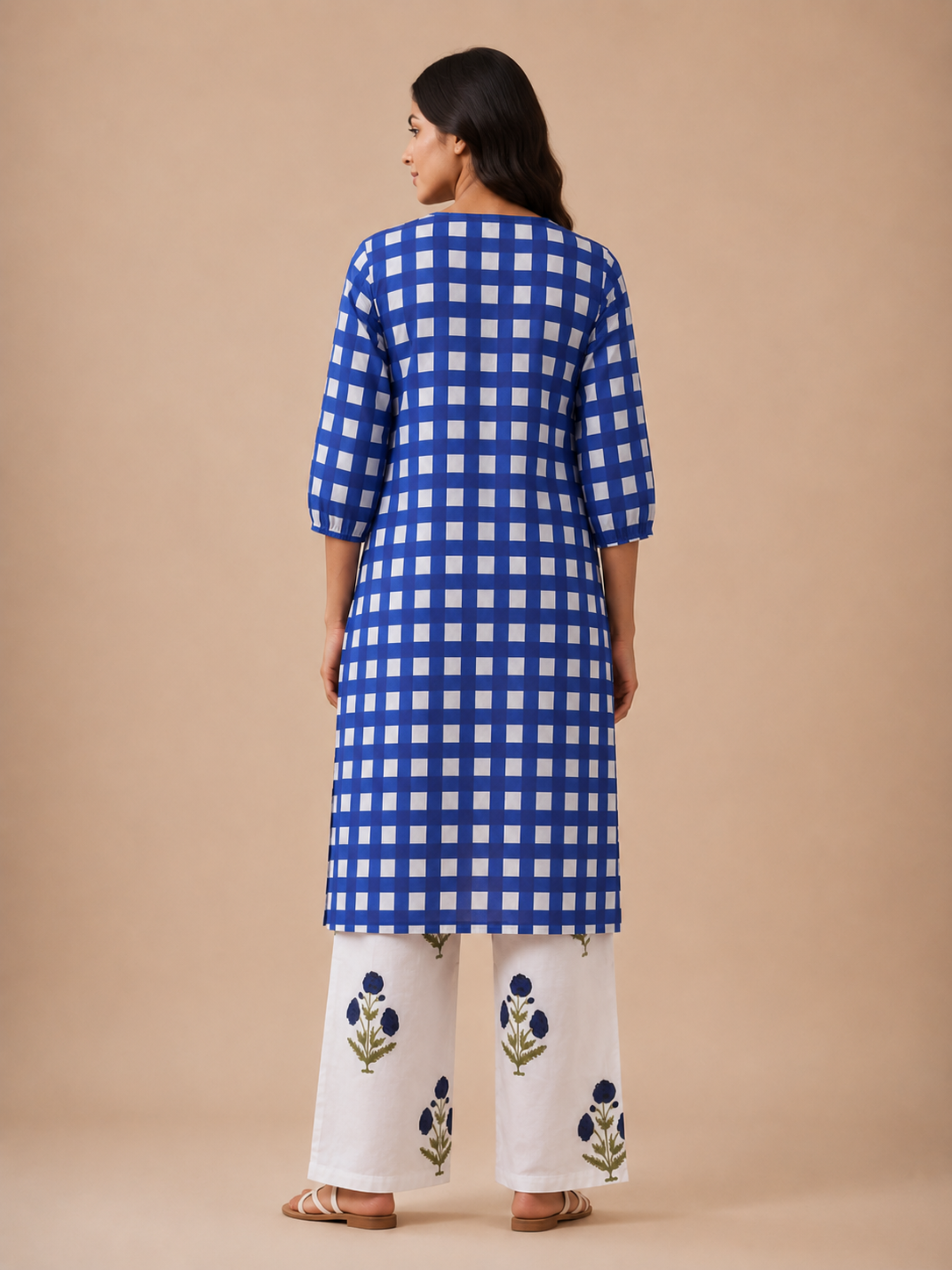 Indigo Check Kurta Palazzo Set view layout card 3