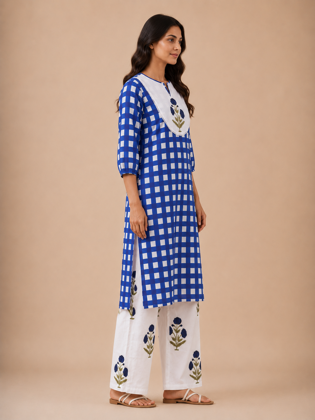 Indigo Check Kurta Palazzo Set view layout card 1