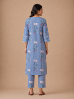 Blue Floral Stripe Kurta Set crop asset thumbnail