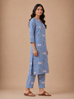 Blue Floral Stripe Kurta Set crop asset thumbnail
