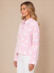 Pink Stripe Floral Embroidered Shirt