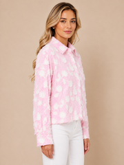 Pink Stripe Floral Embroidered Shirt