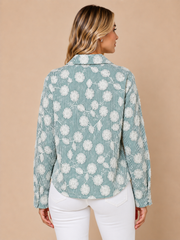 Green Stripe Floral Embroidered Shirt