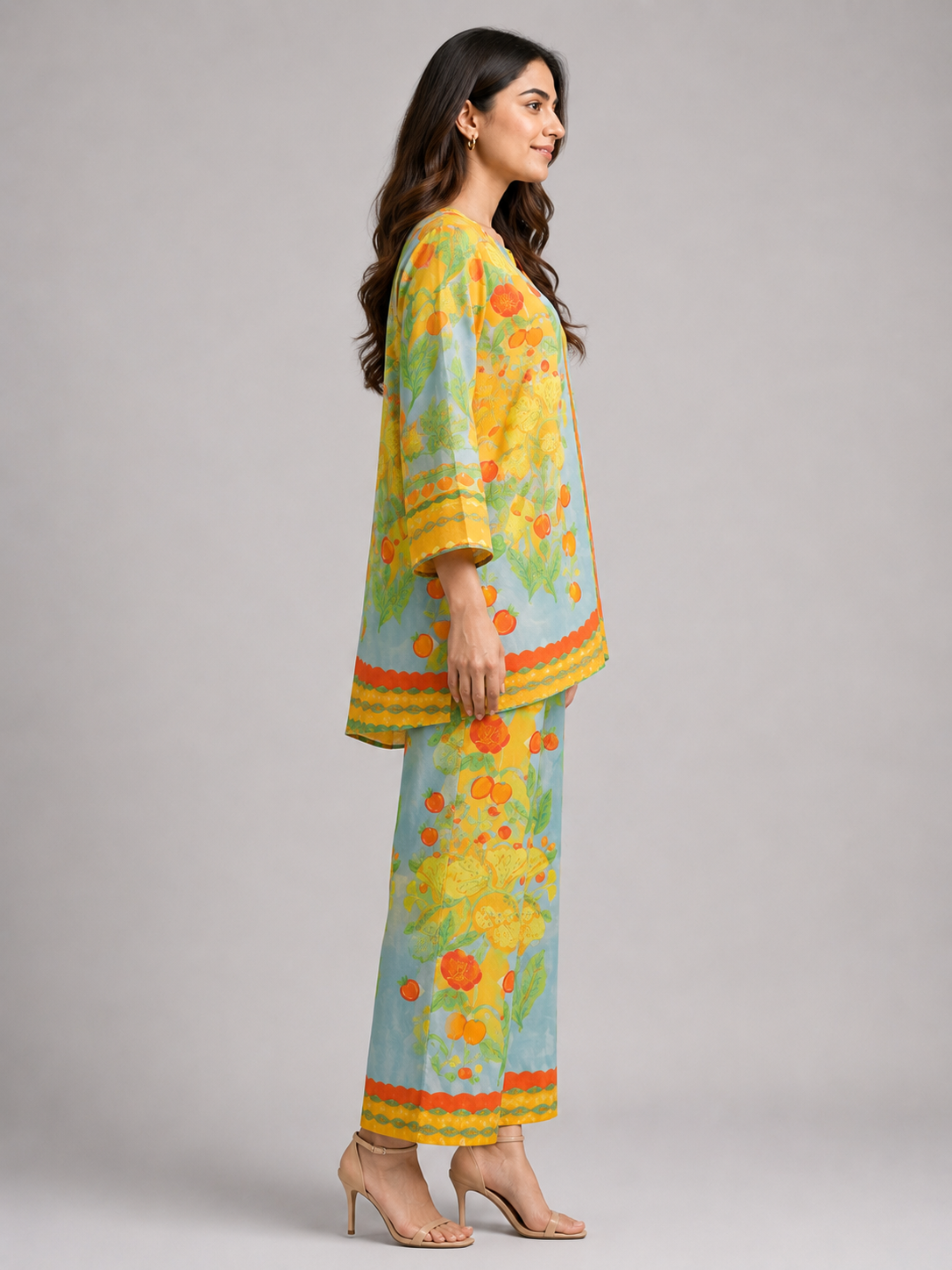 Mustard Floral Printed Co-ord Set view layout card 3