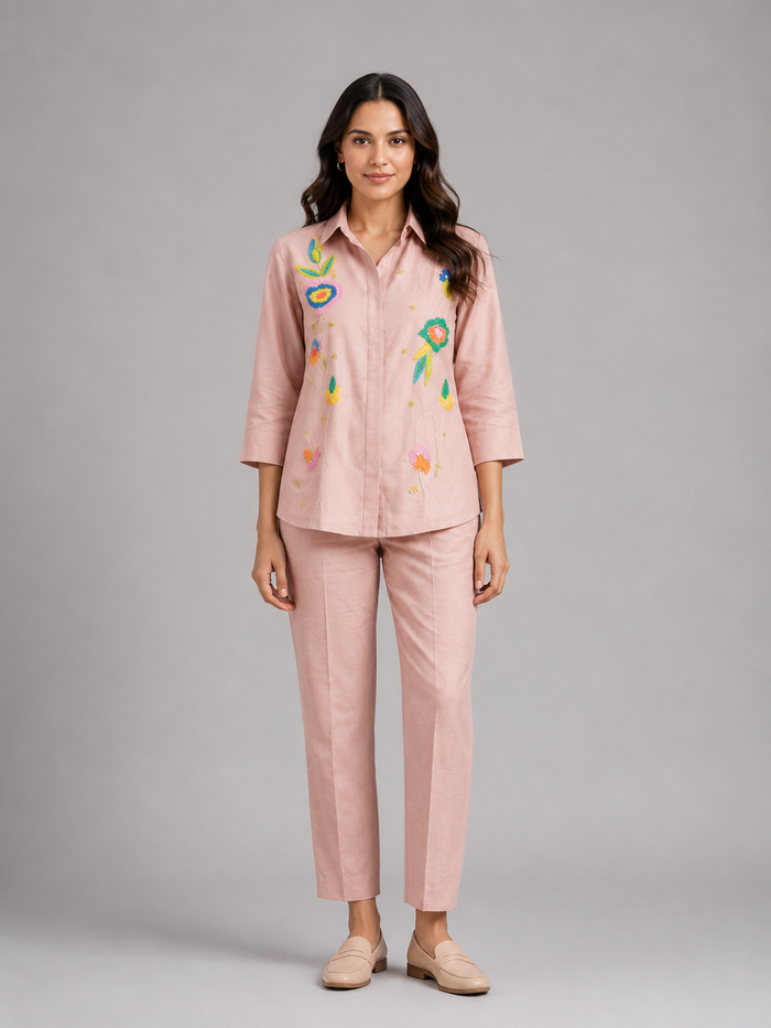 Blush Pink Embroidered Co-ord Set Front