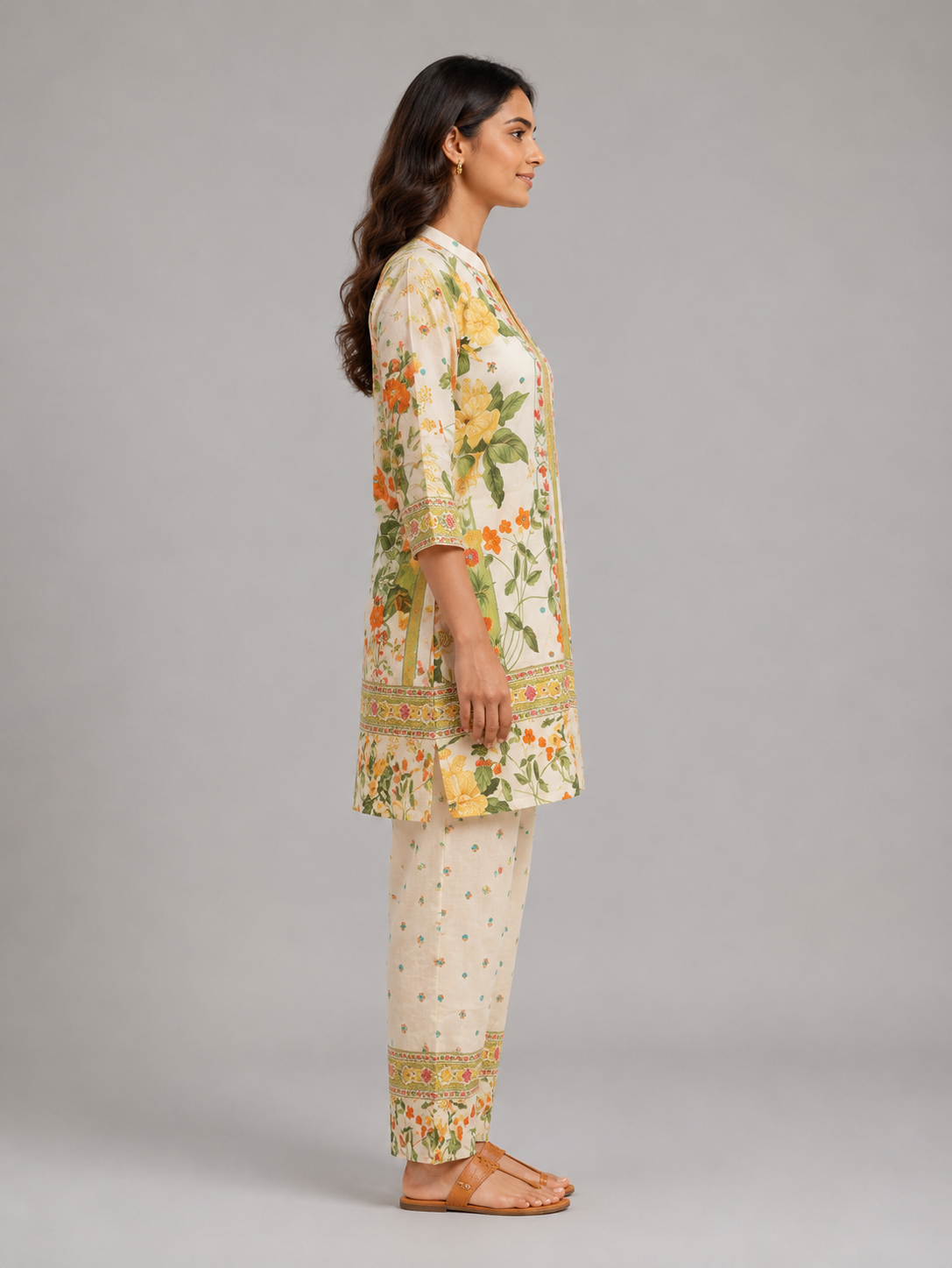 Cream Floral Printed Cotton Co-ord Set view layout card 4