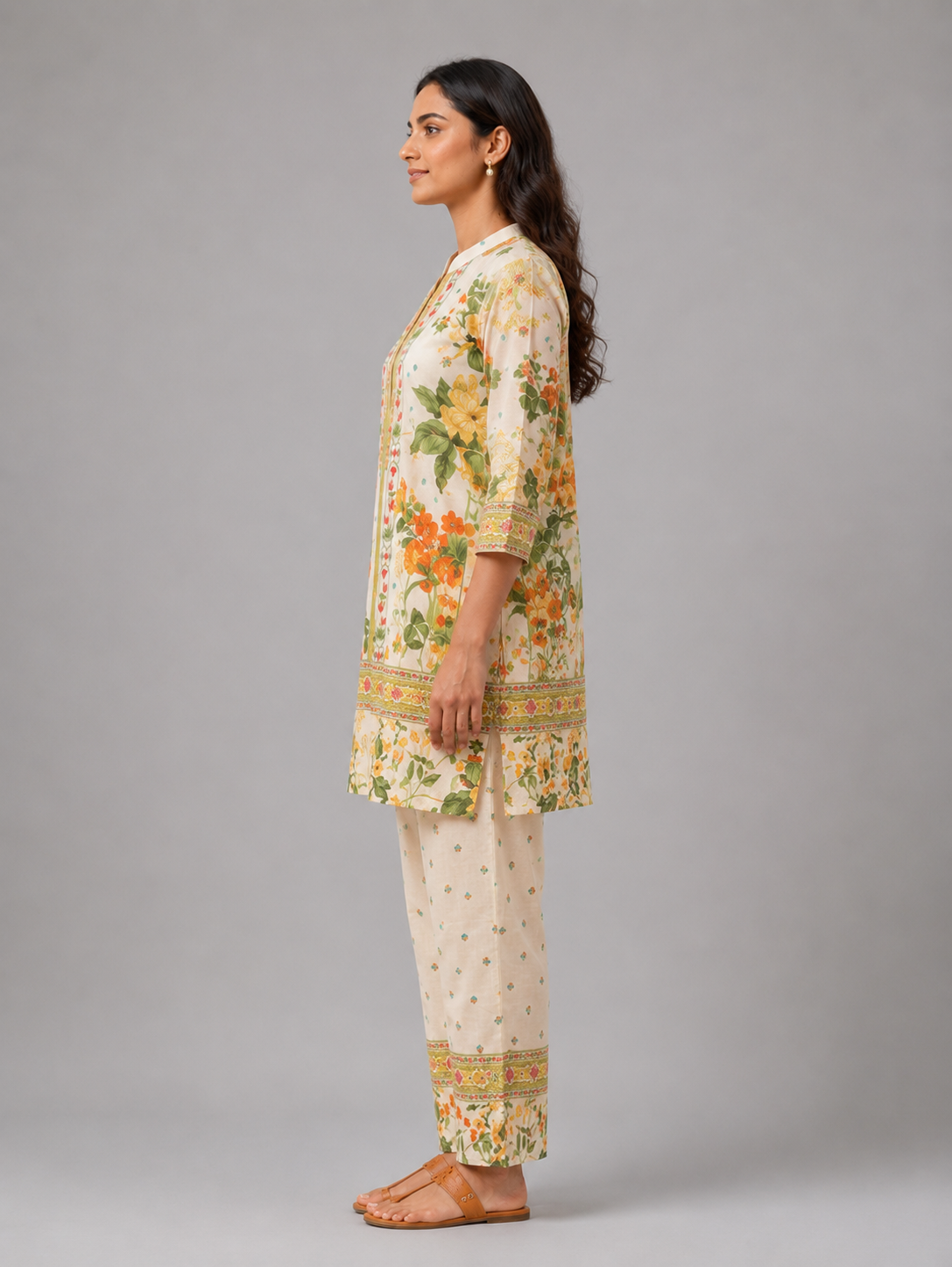 Cream Floral Printed Cotton Co-ord Set view layout card 3