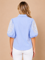 Stripe Floral Embroidered Puff Sleeve Shirt crop asset thumbnail