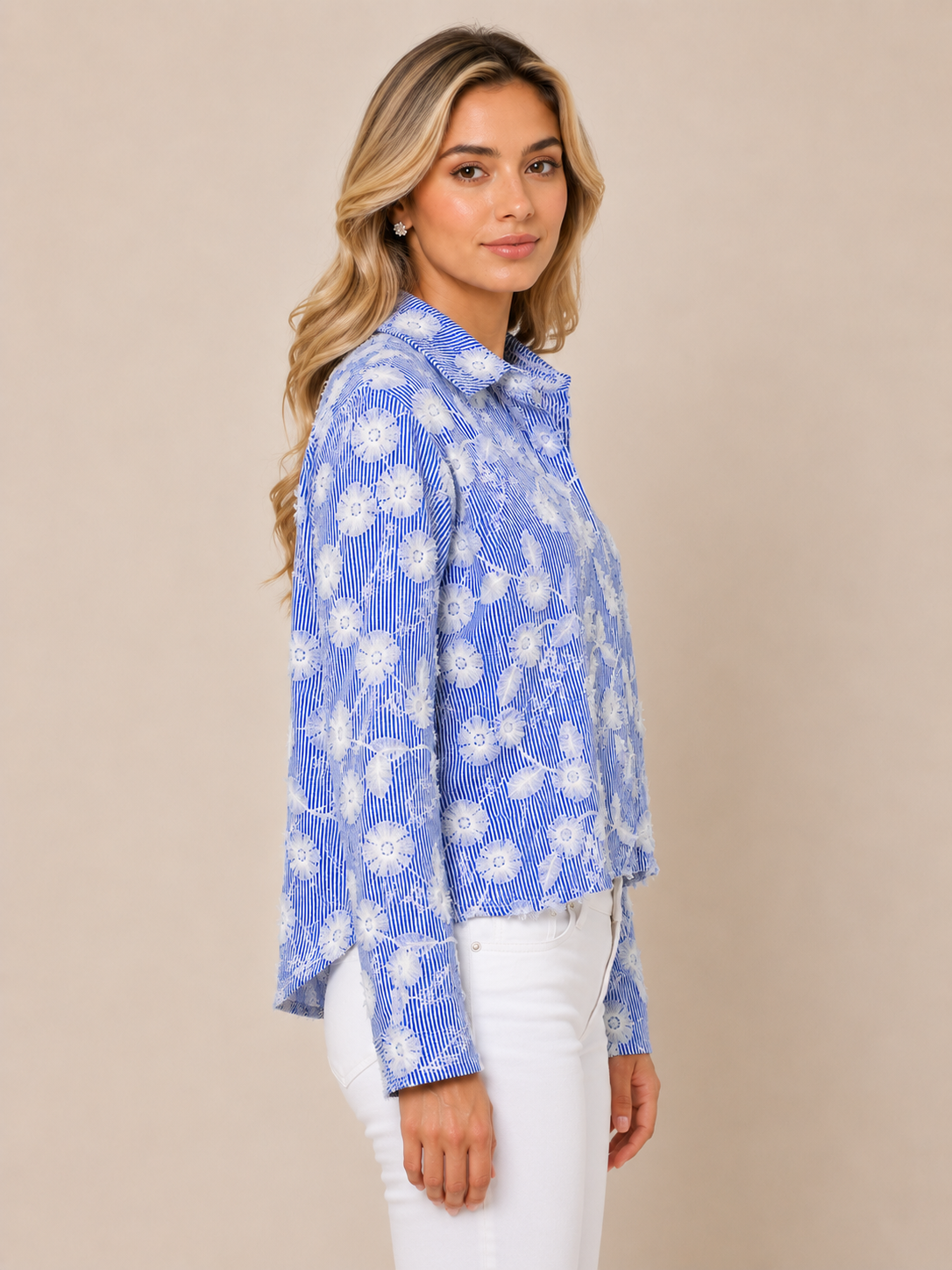 Stripe Floral Embroidered Shirt view layout card 4