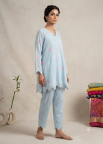 Sheer pastel powder-blue linen or cotton organza. crop asset thumbnail