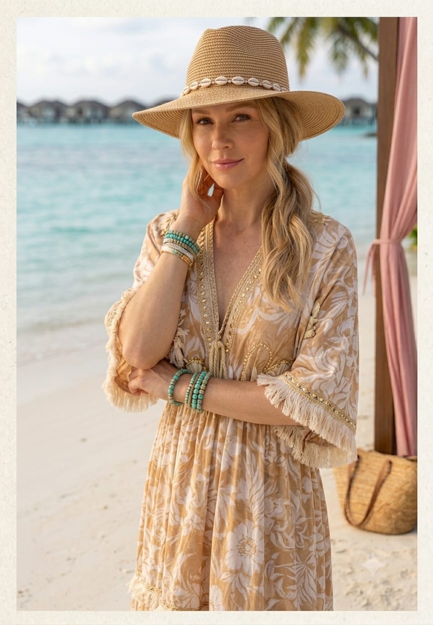 Beige Embroidered Boho Long Dress view layout card 2
