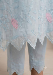 Sheer Powder Blue Embroidered Kurta & Palazzo Set
